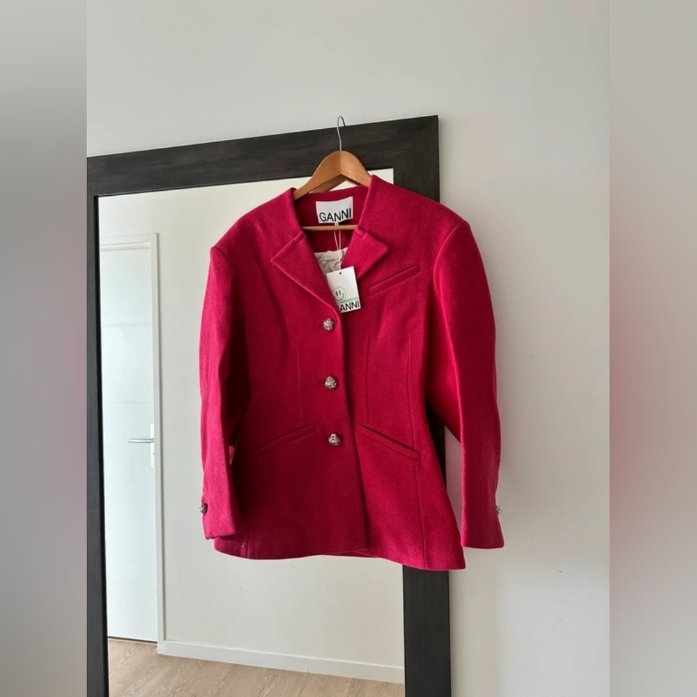 GANNI Women's Pink Wool Blend Tailored Jacket